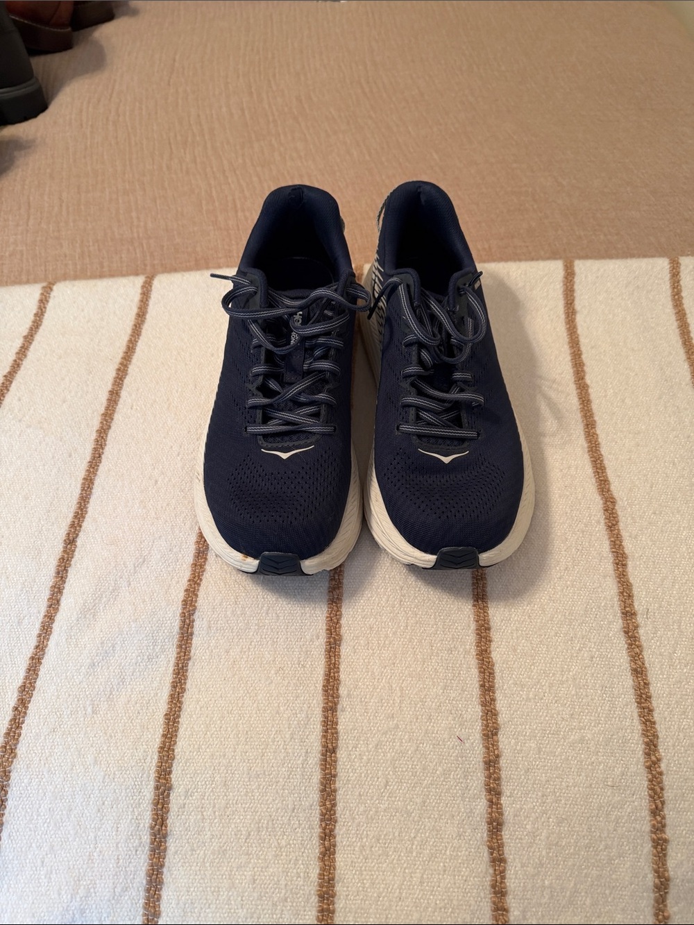 Hoka Men's Navy Athletic Running Shoes with White Midsole